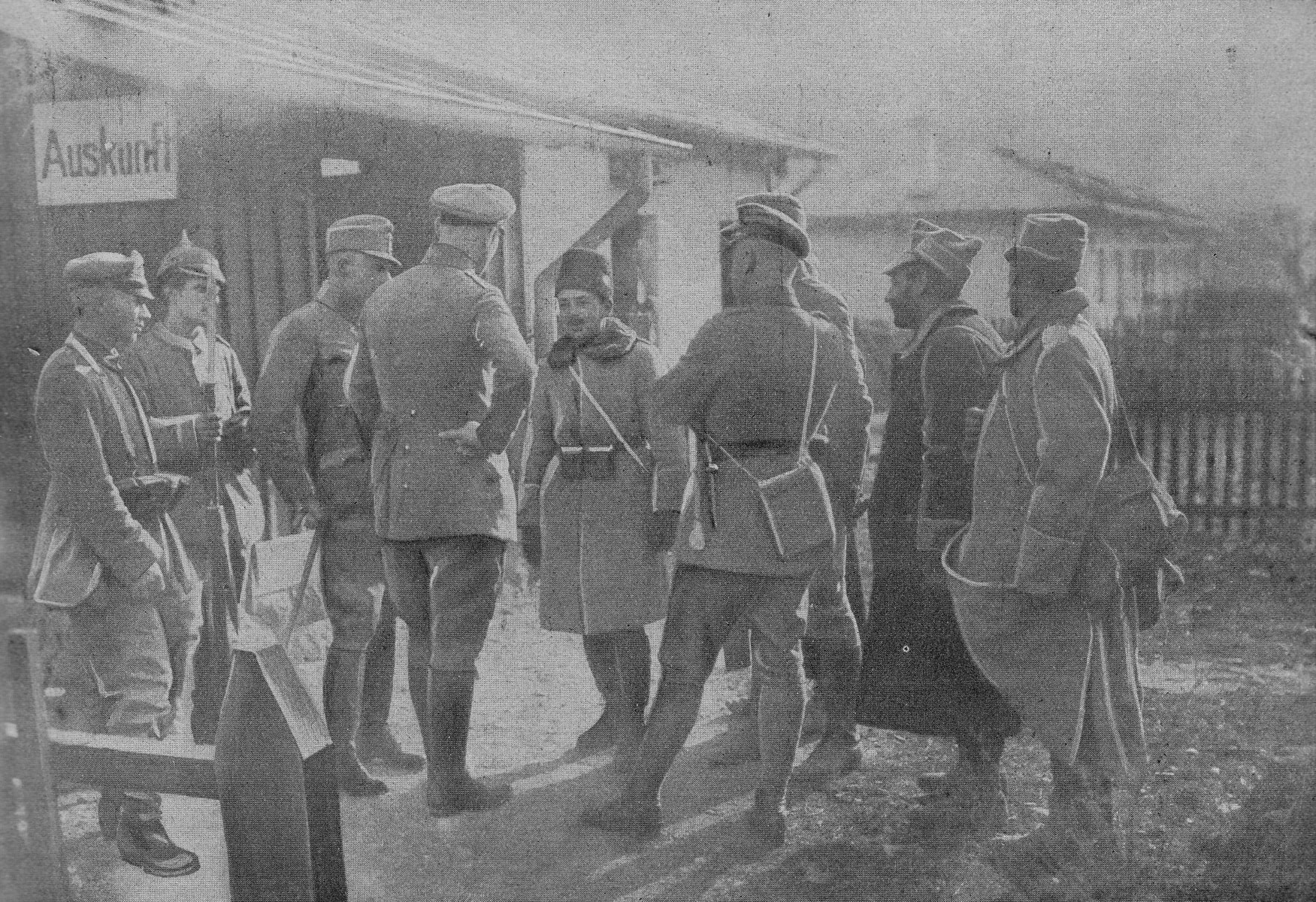 German and Austro-Hungarian officers interrogate a Romanian officer
